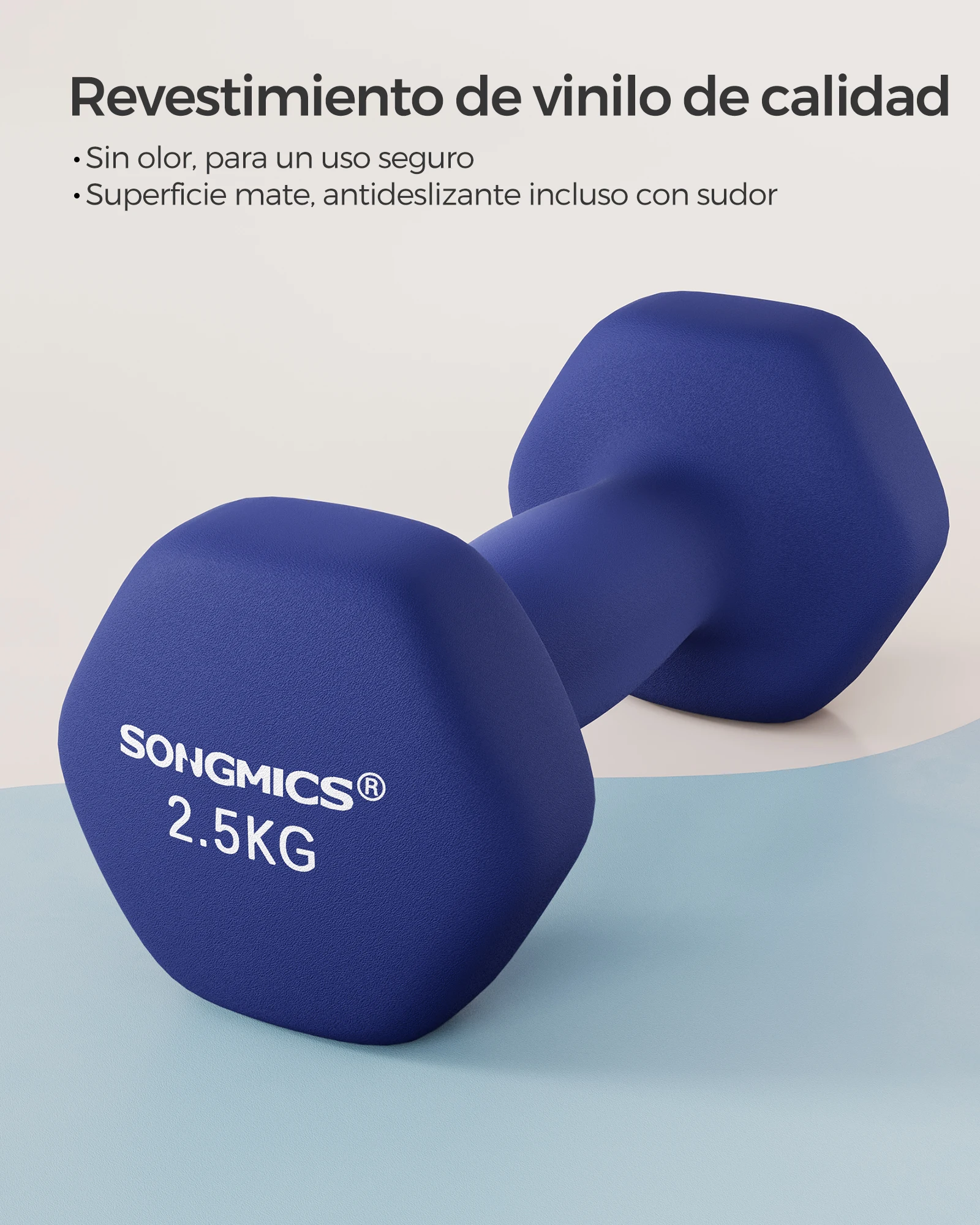 مجموعة SONGMICS مكونة من دمبلين، 2 × 2.5 كجم أوزان يدوية مع طلاء من النيوبرين، زوج دمبل سداسي، تمرين منزلي، أزرق هاربور