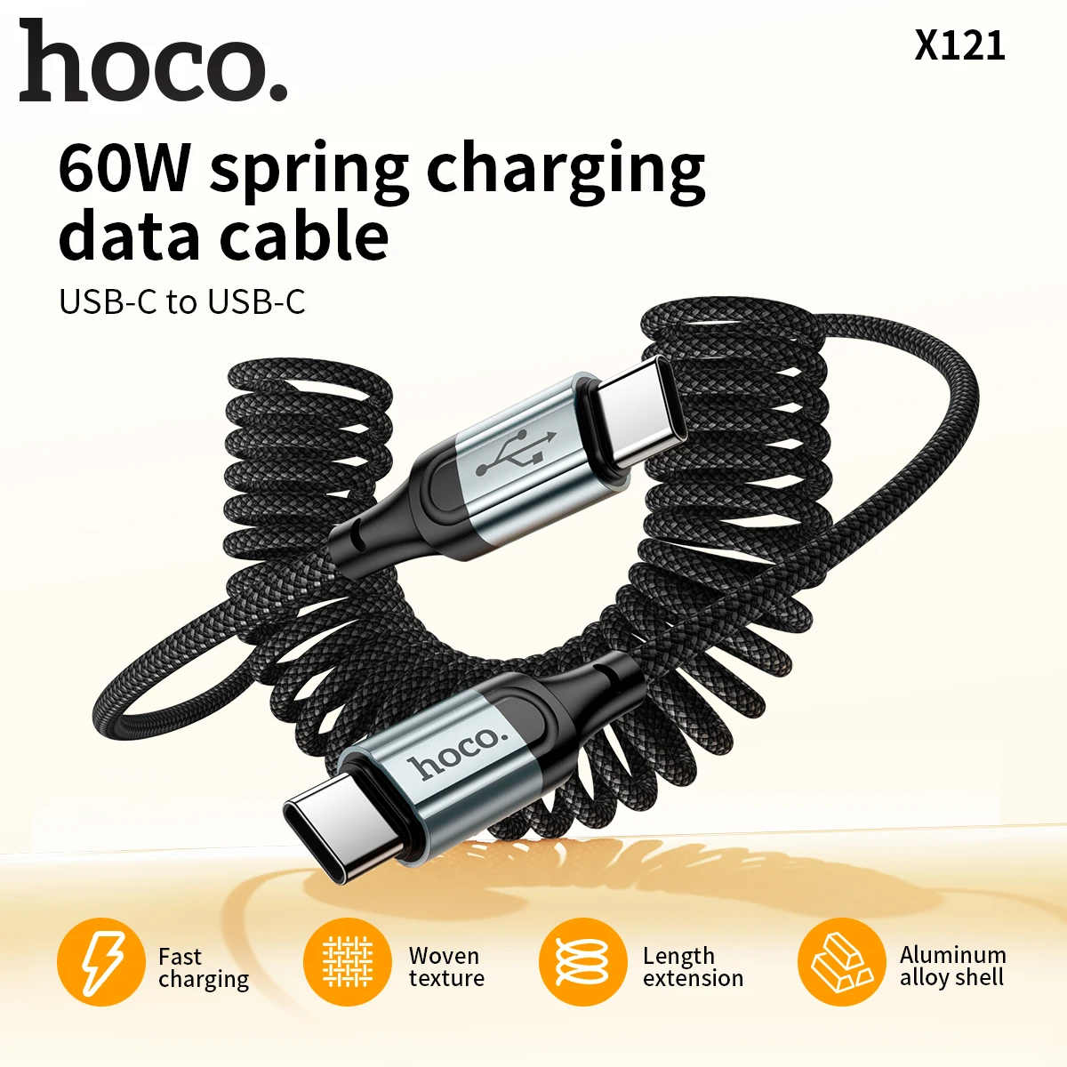 HOCO Spring USB C PD Fast Charging Cable For iPhone 16 15 USB A 3A Spring Telescopic Car Phone Wired Cord For Samsung S23 S24 25