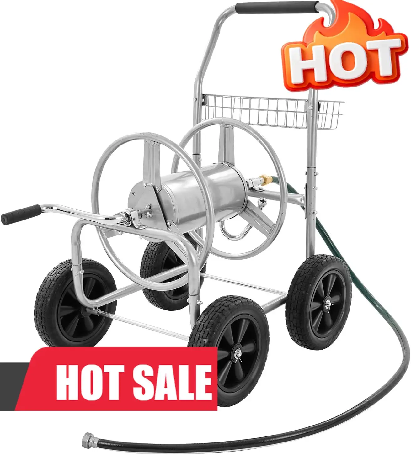 

Hose Reel Cart, Hold Up to 300 ft of 5/8’’ Hose, Garden Water Hose Carts Mobile Tools with 4 Wheels, Heavy Duty Powder-Coated St