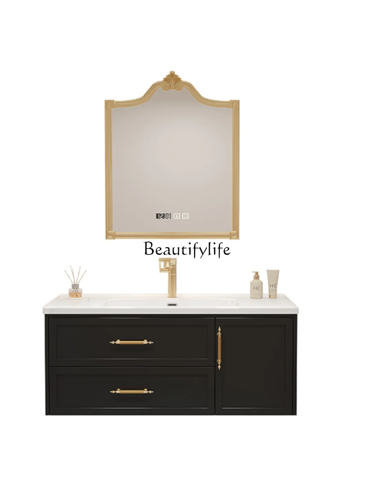 

French retro bathroom cabinet American light luxury ceramic integrated basin hand washing table bathroom