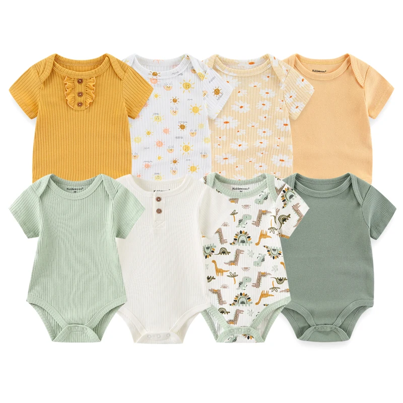 4Pieces Cotton Print Baby Boy Clothes Short Sleeve Bodysuit 0-12M Newborn Baby Girl Clothes Sets Summer Animal Bebes