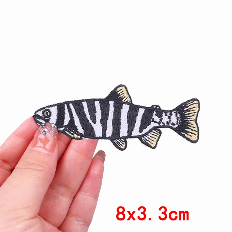 Fisch- und Forellen-Stickerei-Aufnäher für Kleidung, Outdoor, Wave Japan, Lucky Fish Patch, Aufnäher zum Aufbügeln, thermoadhäsiver Aufnäher – Detail 25
