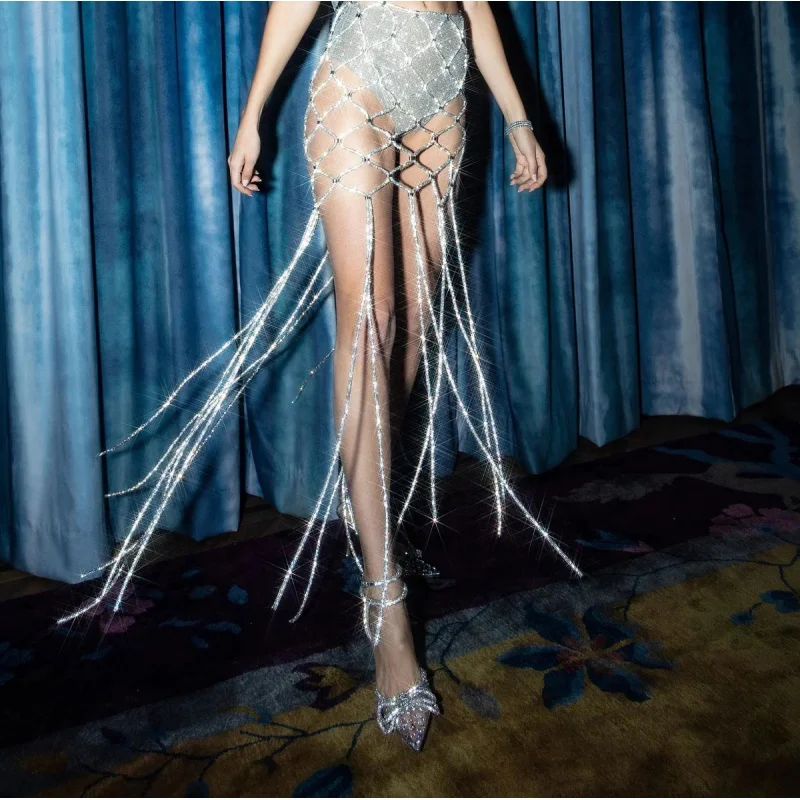 

Body Jewelry Woman Handmade Strip Mesh Hollow Tassel Bikini Sexy Bra Chain Tassel Backless Dress Chain Nightclub Party