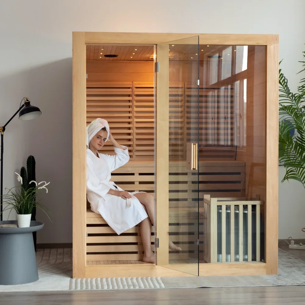 Best Canada Red Cedar Hemlock Wood Indoor Traditional Steam Sauna Room with Low Price