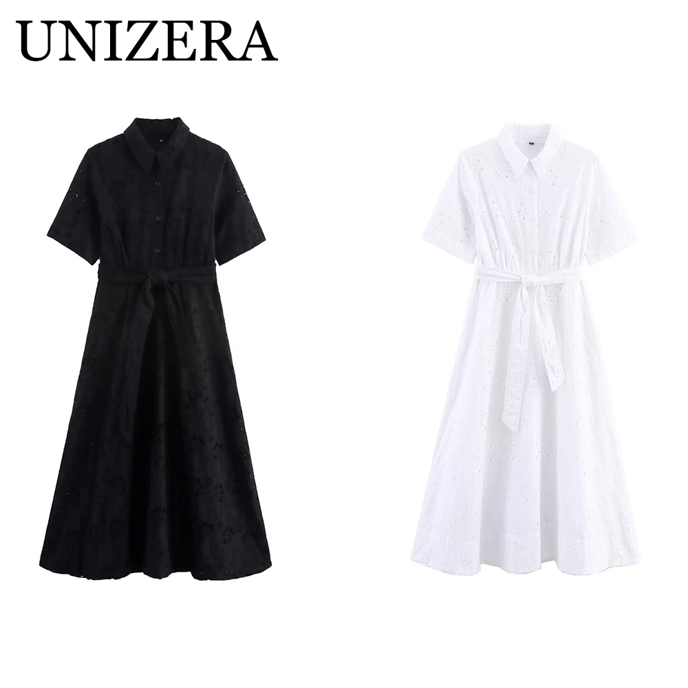 เดรสเชิ้ตแขนสั้นคอปกปักลายแฟชั่นใหม่สำหรับฤดูร้อน