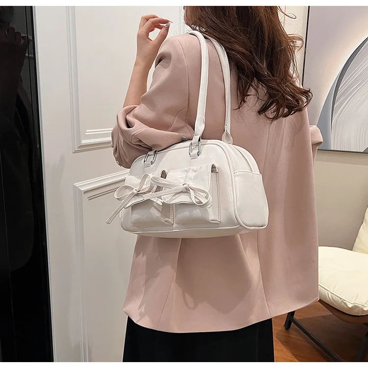 2024 NEW Bowknot Shoulder Bags Solid Color Underarm Bag Armpit Bag for Girl Women Fashion Bags Leather Handbag