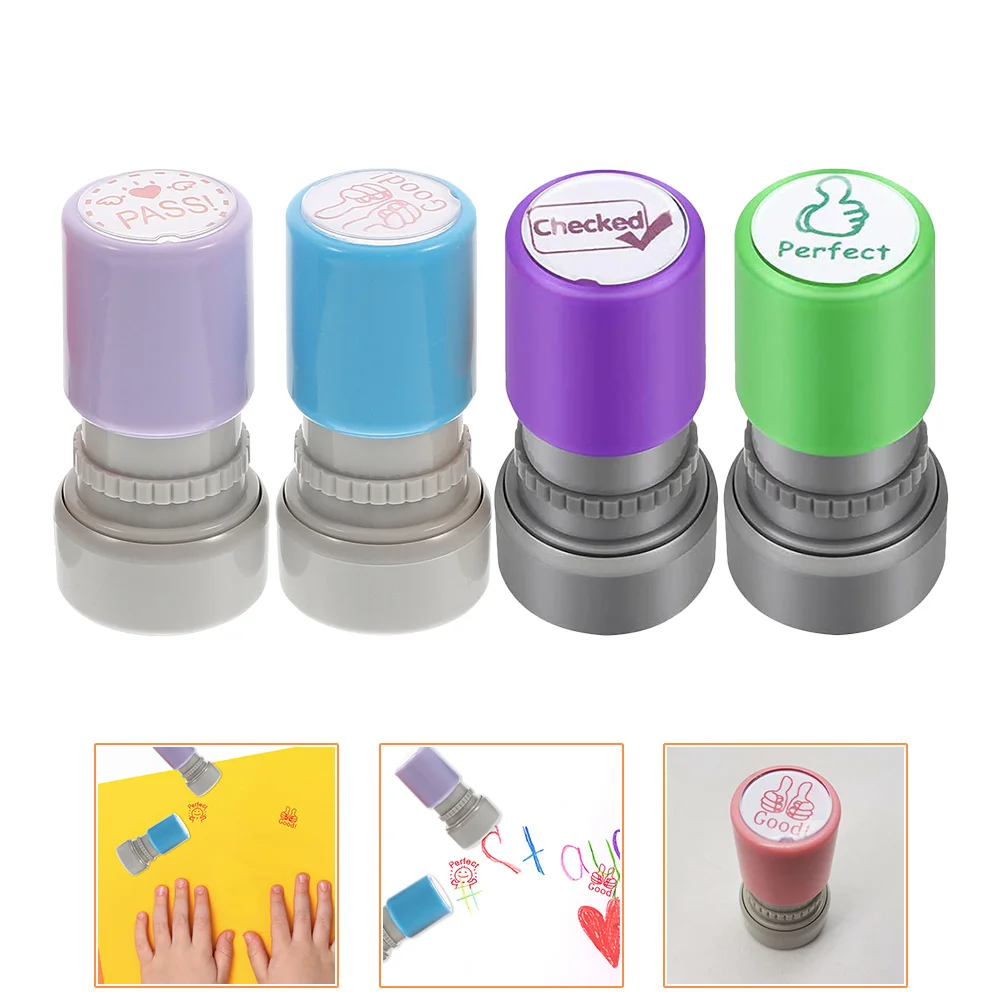 4 Pcs Multifunction Encourage Cartoon Chapter Child Primary School Kids Stamps for Elementary Plastic Educational Reward Supply