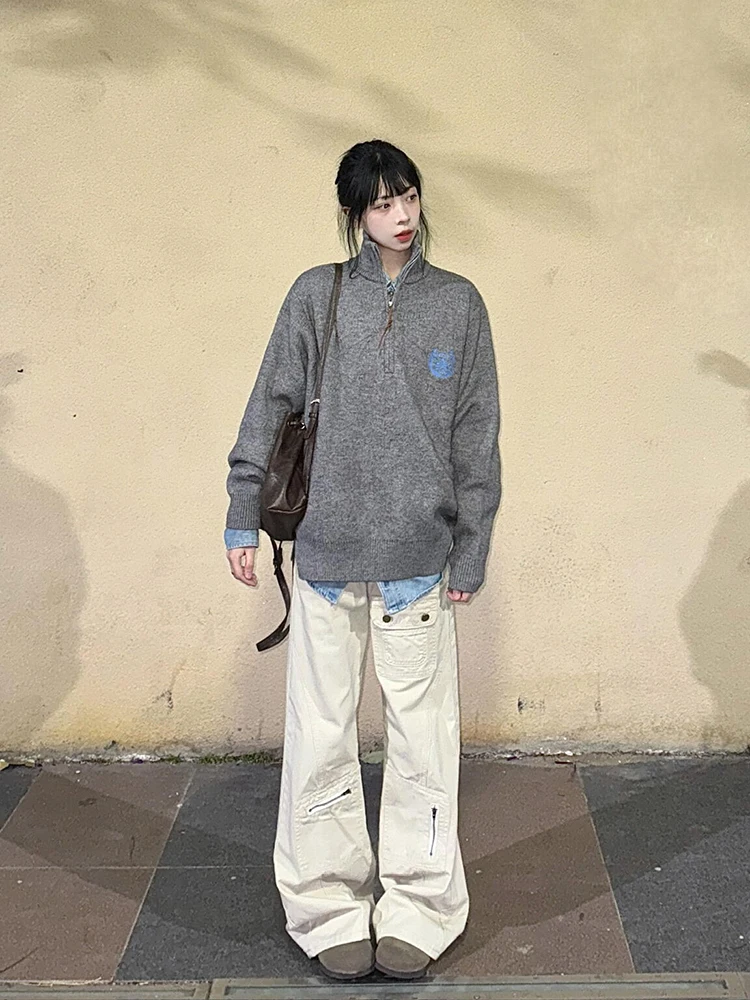 Jean couleur kaki pour femmes, taille haute, jambes larges, coupe droite, nouveau pantalon longueur au sol, printemps automne