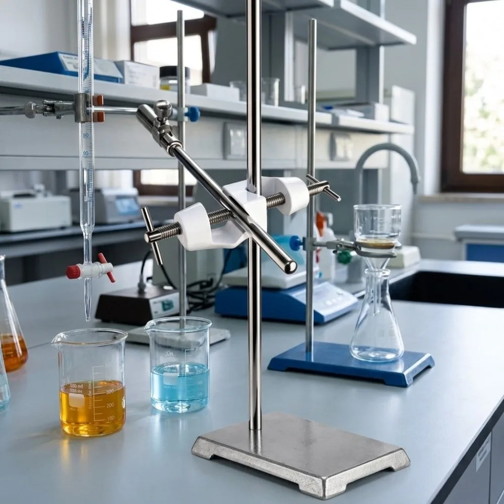 Metal Laboratory Cross Clamp Large Size Cross Shape Large Support Stand Clamp Double Top Silver German Style Double Top Clamp