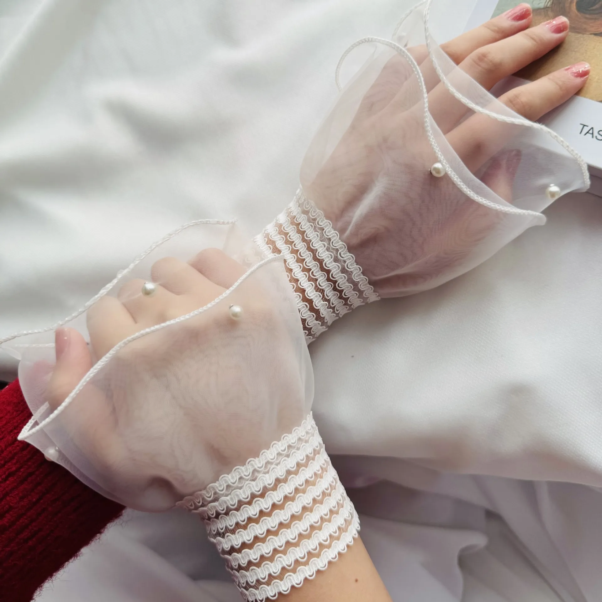 

1Pair Nail Art Tulle Photo Glove Fake Pleated Cuff Manicure Photography Props Nail Tips Display Sleeve Fashion Accessories