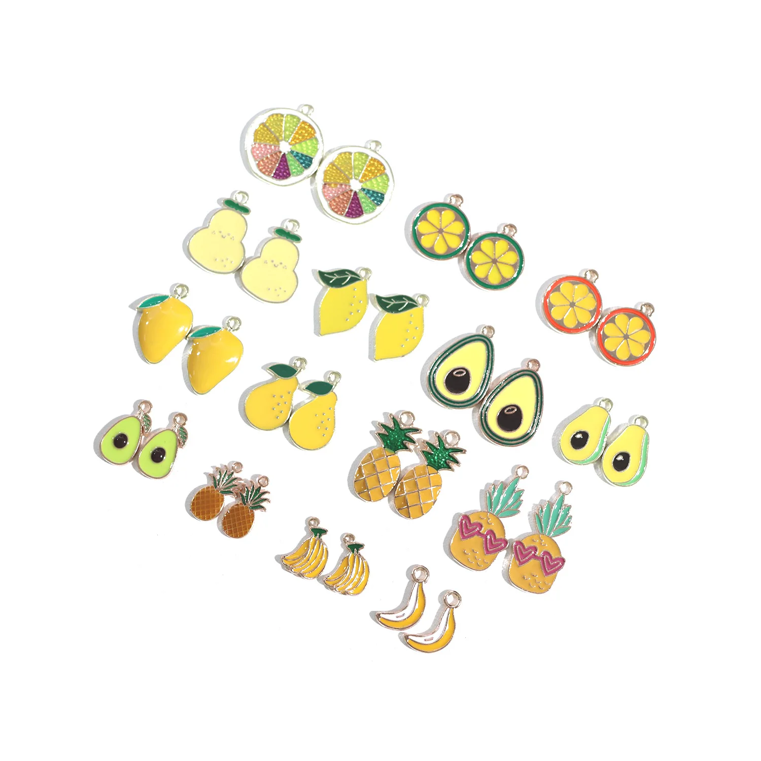 10pcs Yellow Series Fruit Mango Avocado Banana Pineapple Lemon Enamel Charm Necklace DIY Pendants Jewelry Craft Keychain Accesso