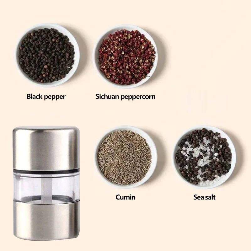 1 PCS Portable Manual Salt Pepper Grinder Stainless Steel Mini Mill Kitchen Grinding Tool for Herb Pepper Spice Rose Salt