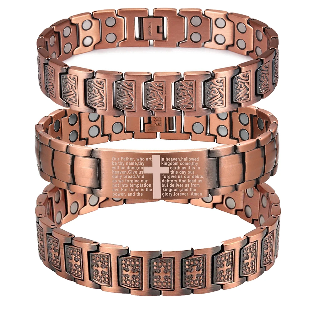 Fashionable Retro Style Cross-shaped Full Magnetic Copper Bracelet, Dark Ghost Magnetic Stone Bracelet, Halloween/Christmas Jewe image 4