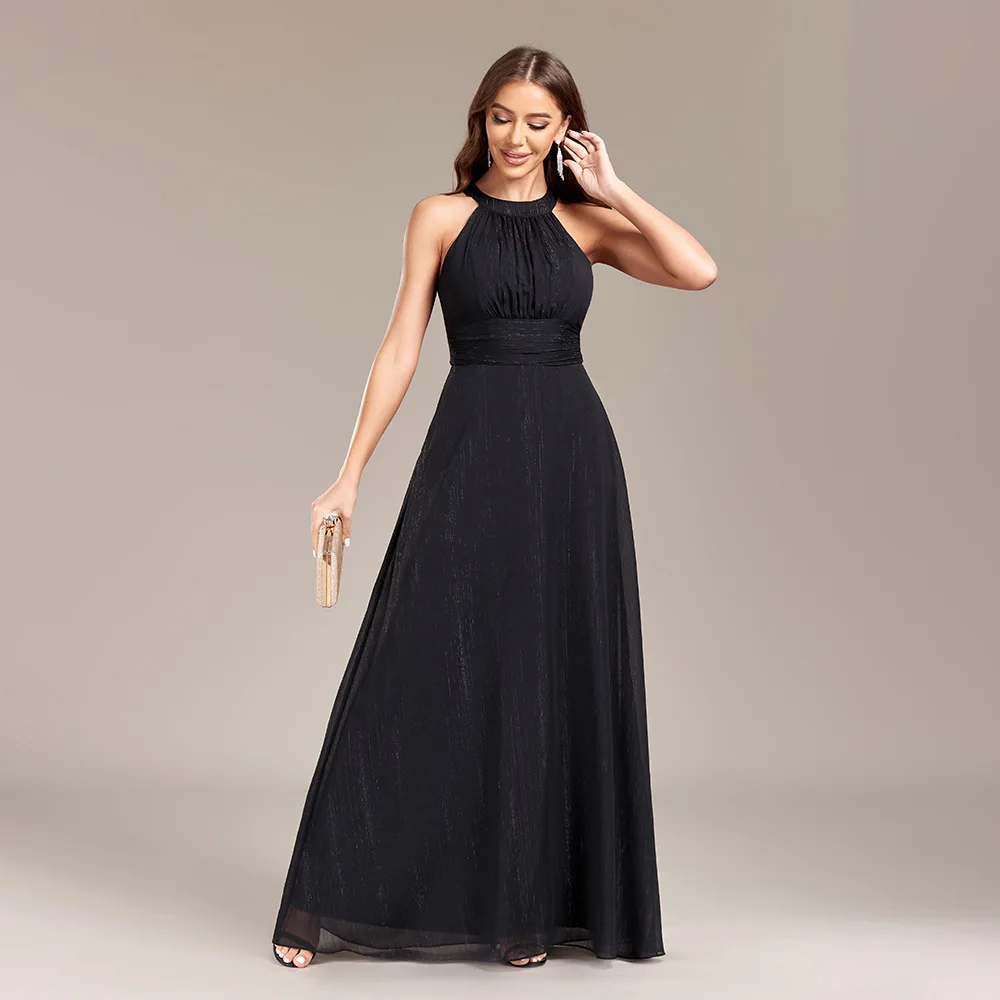 A-Line Chiffon Bridesmaid Dresses Halter Formal Long Dress Bridesmaid Floor-Length High Thigh Slit Evening Dress Glitter 2024