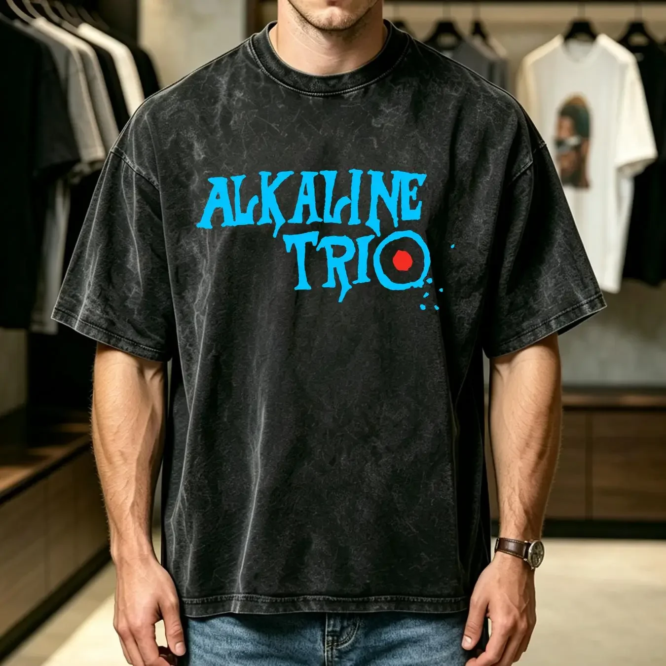 washed T Shirt alkaline trio e p logo heartskull tee black vintage Washed Stretched designer clothes Soft streetwear Casual
