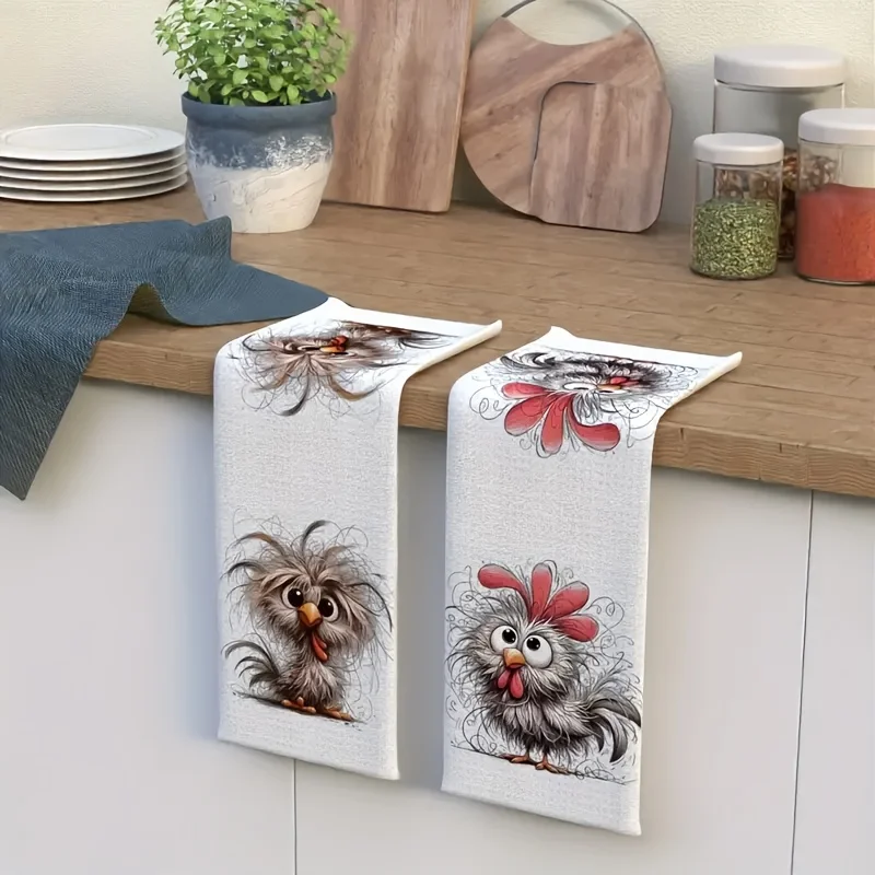 2-Pack of Fun Animal-Themed Household Cleaning Cloths, Scouring Pads, Dish Towels, Tea Towels, and Placemats, Used for Washing and Drying Household Items, Soft and Absorbent Drying Cloths, Lint-Free, Non-Fading, and Reusable.