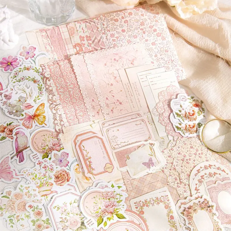 1pack/100pcs Nostalgic Vintage Watercolor Floral Collage Set, Transparent Watercolour Ornaments for Scrapbook DIY Craft Supplie