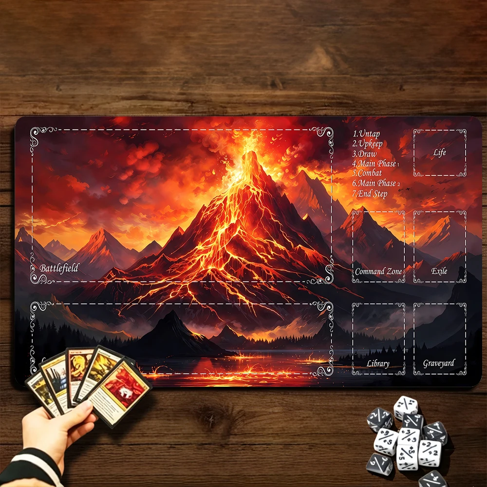 Epic Magic Volcano TCG Playmat Magic Playmat Gathering Gaming Mat with Stitched Edge Anti-slip base 60X35cm Trading Card Game