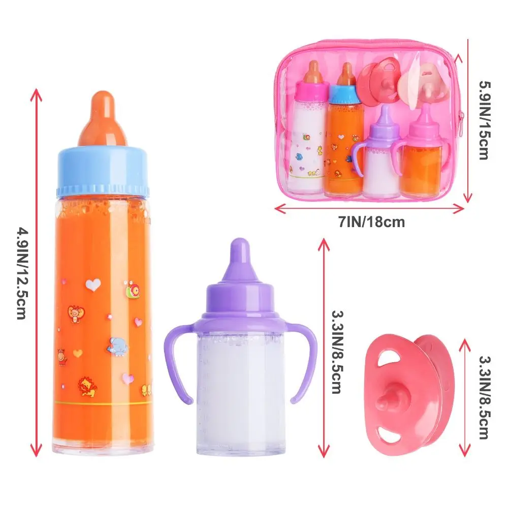 Biberon per latte e succo Set per l'alimentazione delle bambole Casa da gioco Finta ciuccio per biberon con custodia Biberon per bambola in plastica