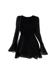 Elegant Fashion Sexy Slim Women's Chiffon Cutout Dress Summer Backless Design Round Neck Black Prom Gown Y2K Gothic Streetwear