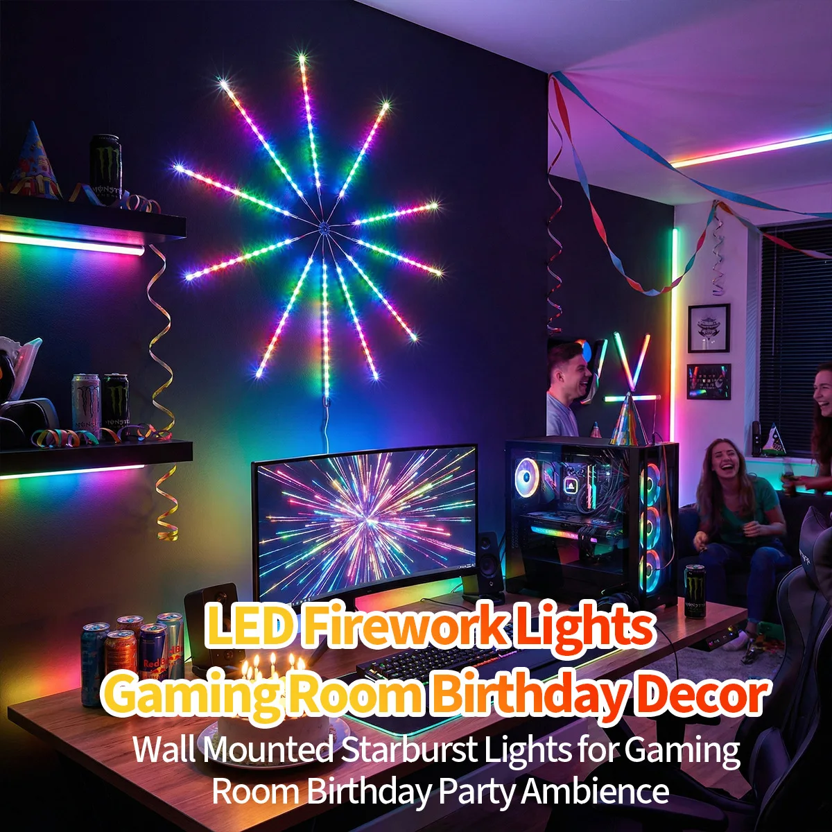 

Светодиодная лента Firework Gaming LED 30D/M с синхронизацией музыки RGBIC, подсветка для спальни, декор для создания атмосферы, умные праздничные украшения Polar Rhythm