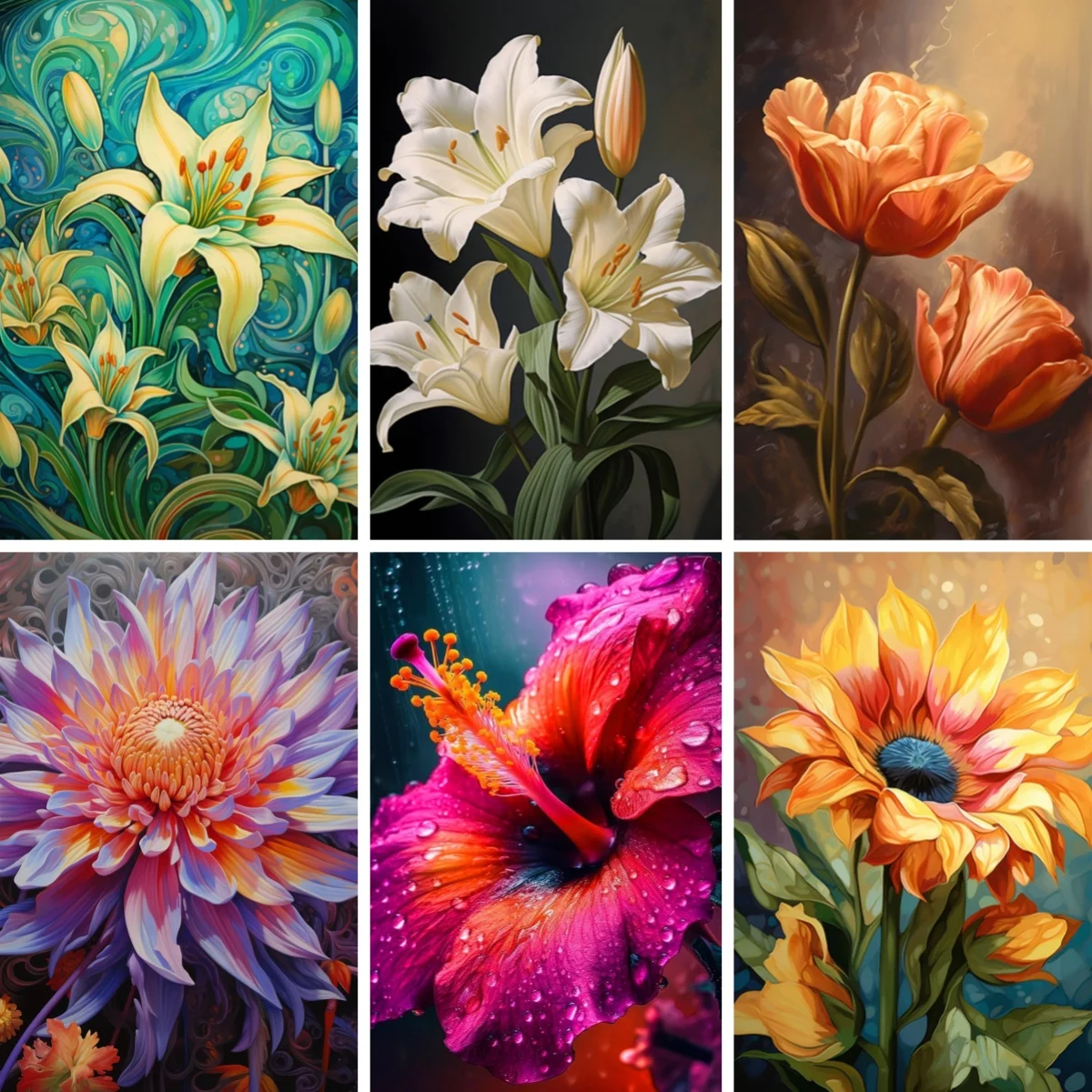 

5D Diamond Painting Cross Stitch Kit Hibiscus Sunflower Floral Colorful Botanical Embroidery Rhinestone Picture Home Decor Art