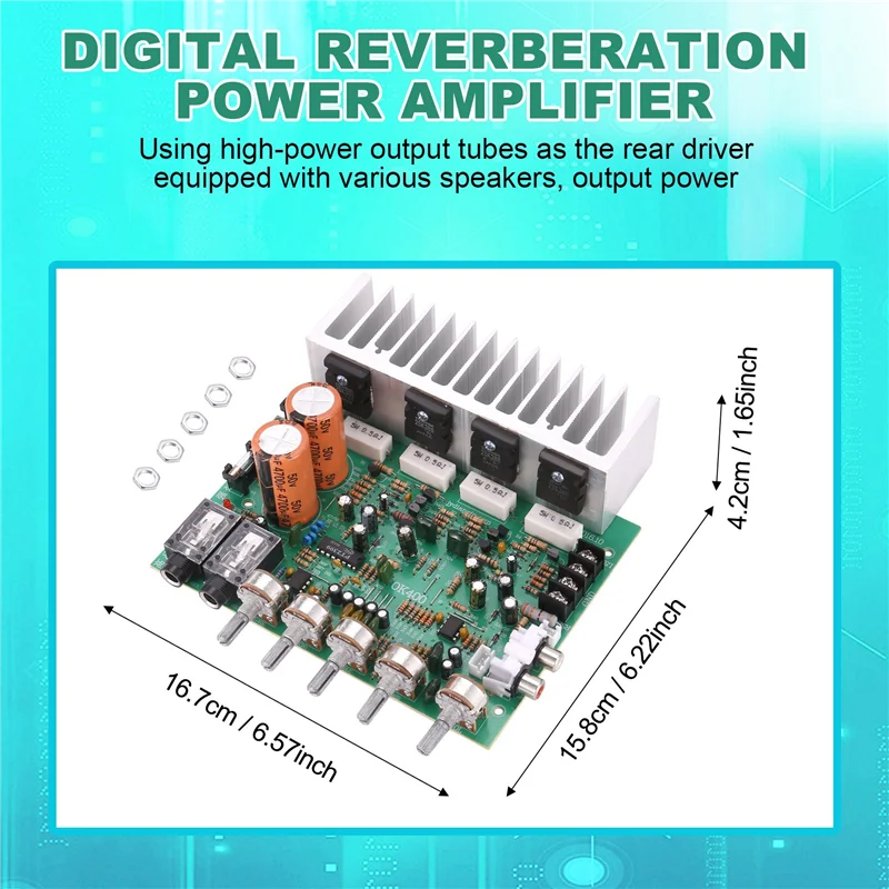A10R Audio Amplifier Board Hifi Digital Reverb Power Amplifier 250W X 2 2.0 Audio Preamp Rear Amplification With Tone Control E3