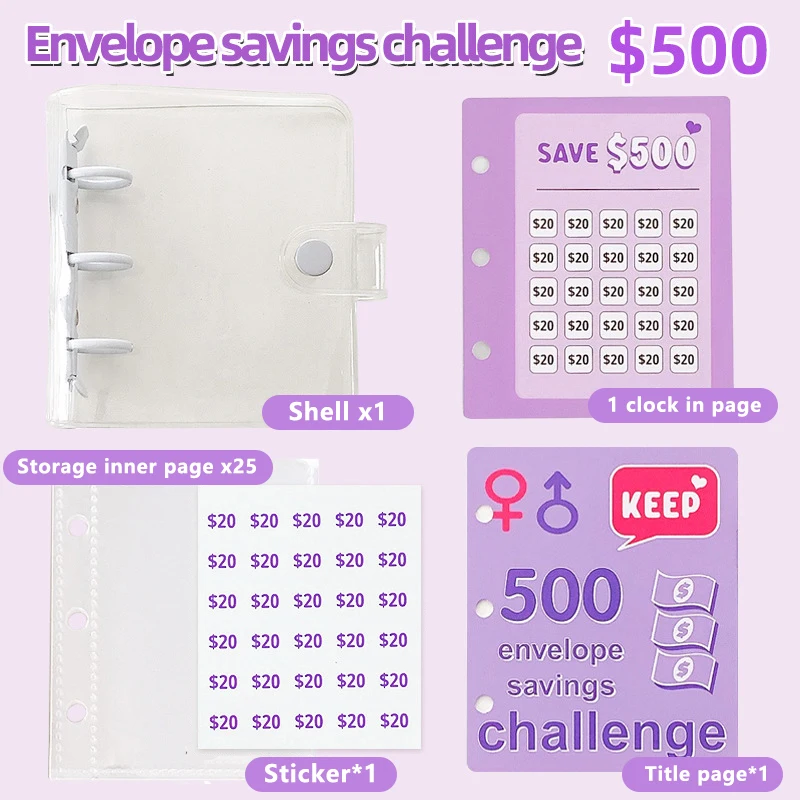 Envelope Savings Challenge Saving Money Binder Saving Loose-leaf Notebook Cash Savings Book Cash Budget Storage Book Gifts