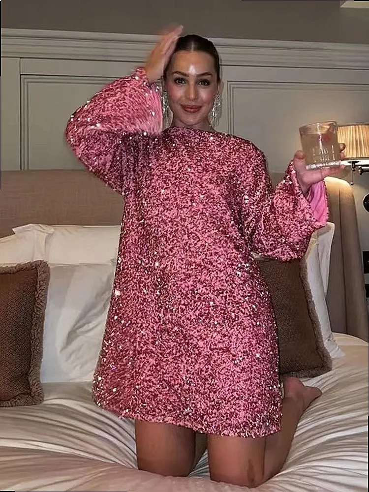 Sexy Sequin Dress Dresses for Women Spring Summer Long Sleeve Loose Fit Plus Size Evening Dress view 6