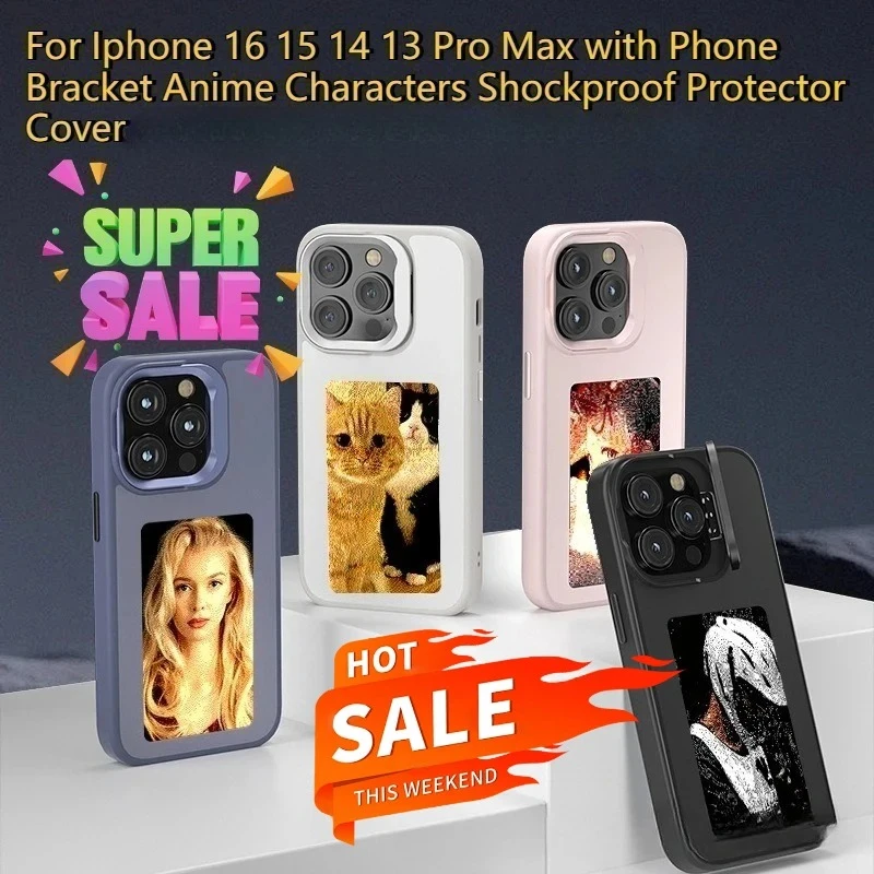 

Для Iphone 16, 15, 14, 13 Pro Max с кронштейном для телефона, противоударный защитный чехол с изображением аниме, NFC E-Ink, чехол для телефона с фотографией своими руками