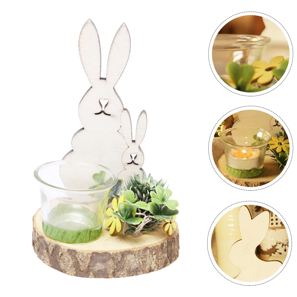 

1Pcs Nordic Style Wooden Rabbit Glass Cup Candlestick Desktop Holder Easter Decoration Cozy Atmosphere Holder
