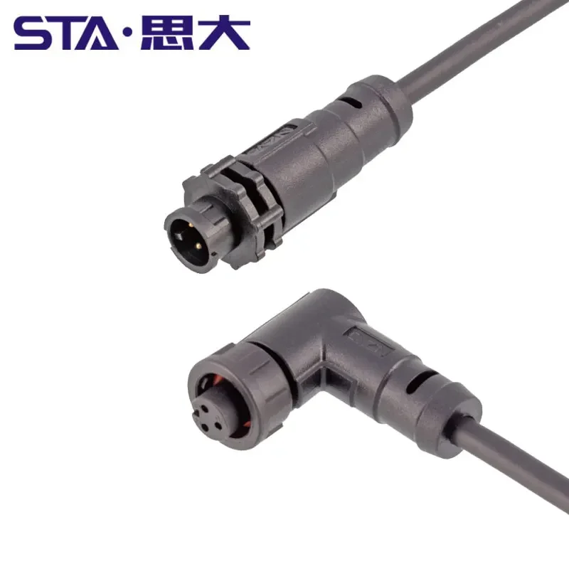 IP68 waterproof straight overmolded male plug 3pin right angle aviation female connector mating plastic wire bayonet 1m outdoor