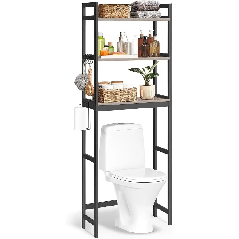 

Over-The-Toilet Storage, 3-Tier Bathroom Organizer Over Toilet with Adjustable Shelves, Hooks, Bamboo, Freestanding Spa