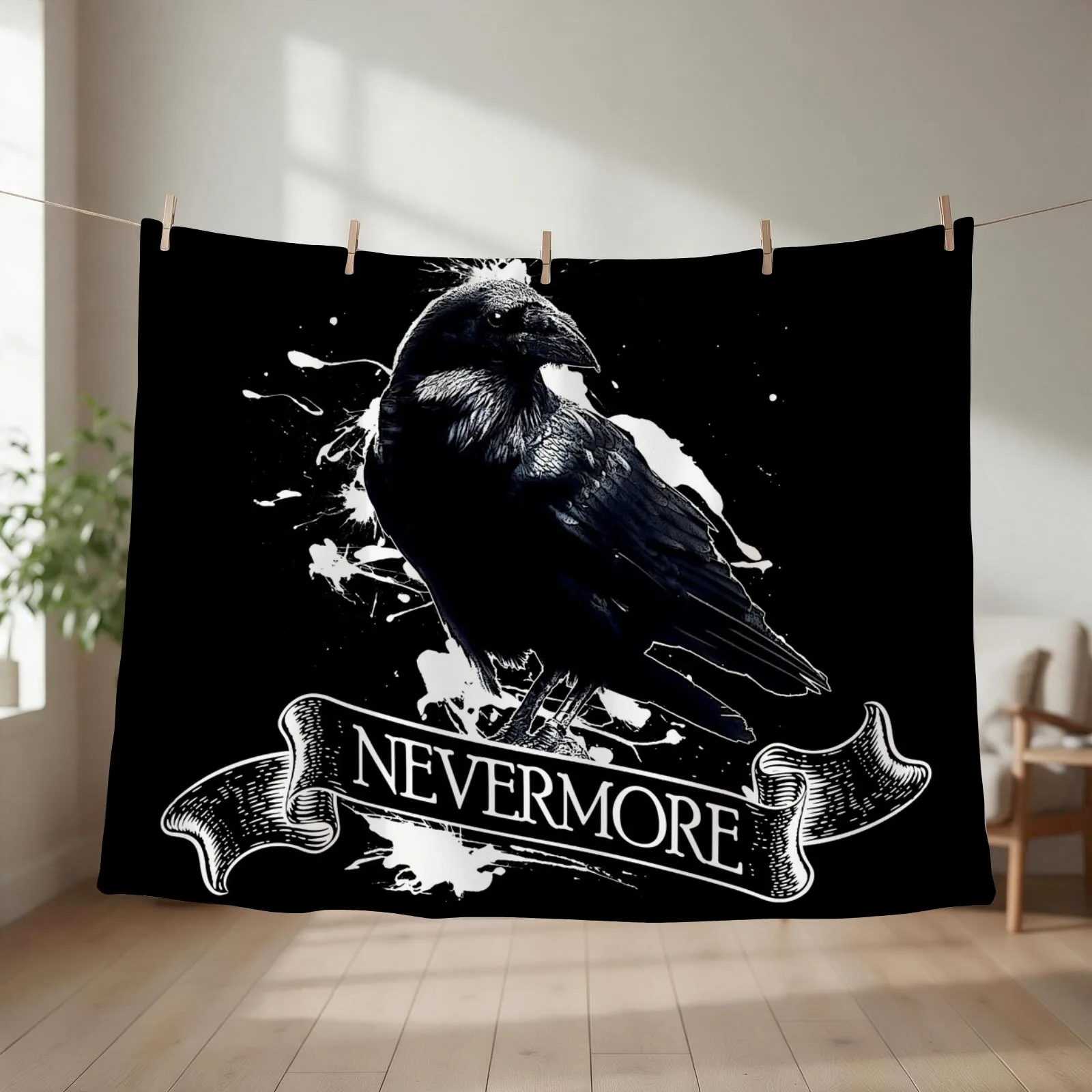 Edgar Allan Poe Raven Nevermore Throw Blanket couch cozy soft plush fuzzy picnic outdoor blanket