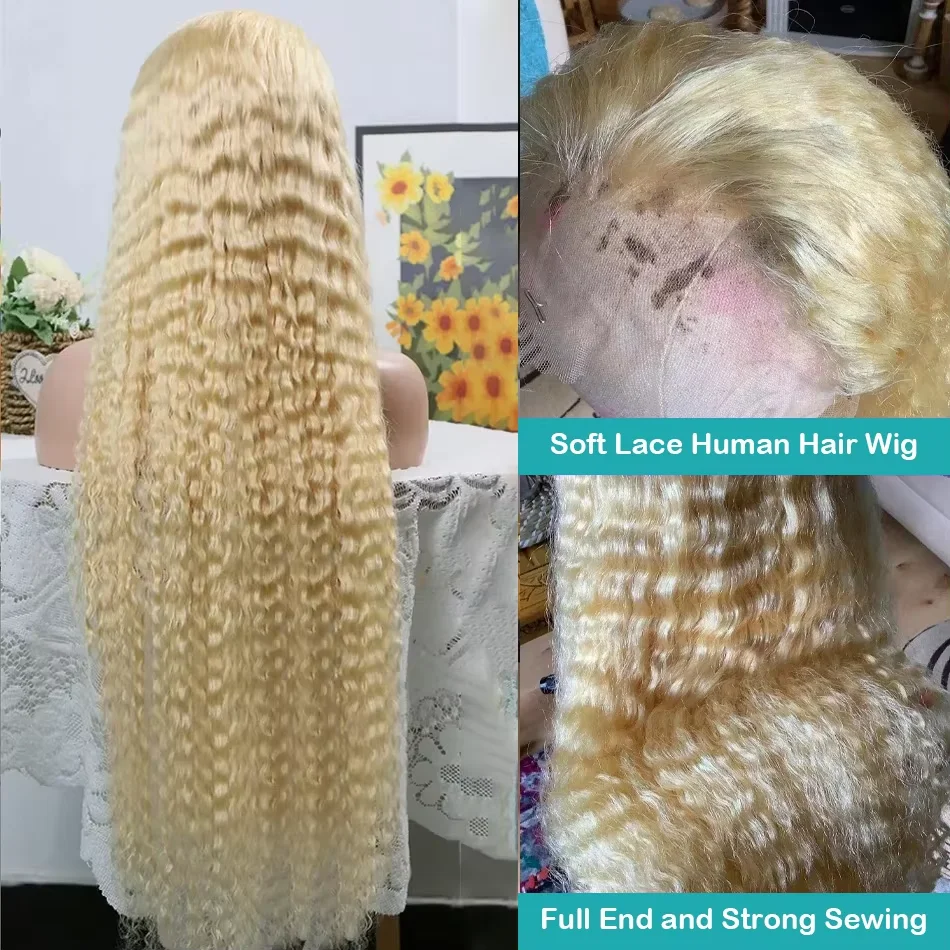 250 Density Brazilian deep wave 13x4 13x6 hd lace frontal human hair wig for women 30 40 inch 613 honey blonde curly cheap wigs