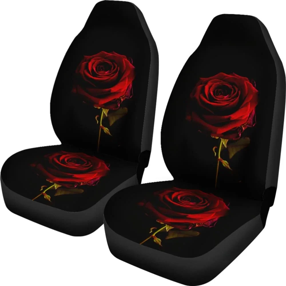 Black with Red Rose Blooming Car Seat Covers 210402,Pack of 2 Universal Front Seat Protective Cover