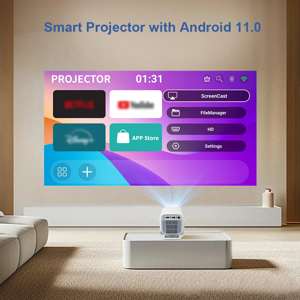 جهاز عرض PG370 4k جهاز عرض صغير أصلي 1080P أندرويد 11 تركيز تلقائي مسرح منزلي ذكي 450ANSI جهاز عرض شعاع محمول PK HY320 #4