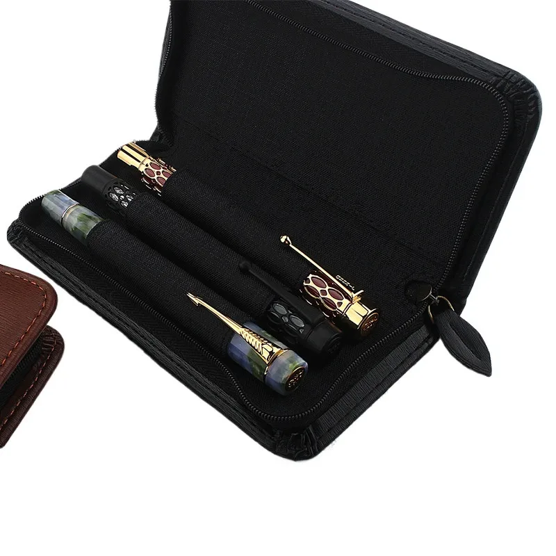 Imagem -06 - Luxo Couro Fountain Pen Case Zíper Pen Pouch Handmade Display Holder Bolsa Slots Divididos