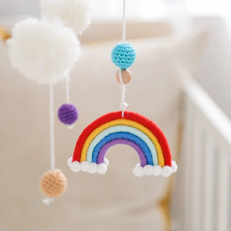 Cama de madeira do bebê Bell, Móvel Pendurado Brinquedo, Berço recém-nascido, Estrela do arco-íris Pingente, Suporte de cama, Presentes do miúdo, 0-12 meses