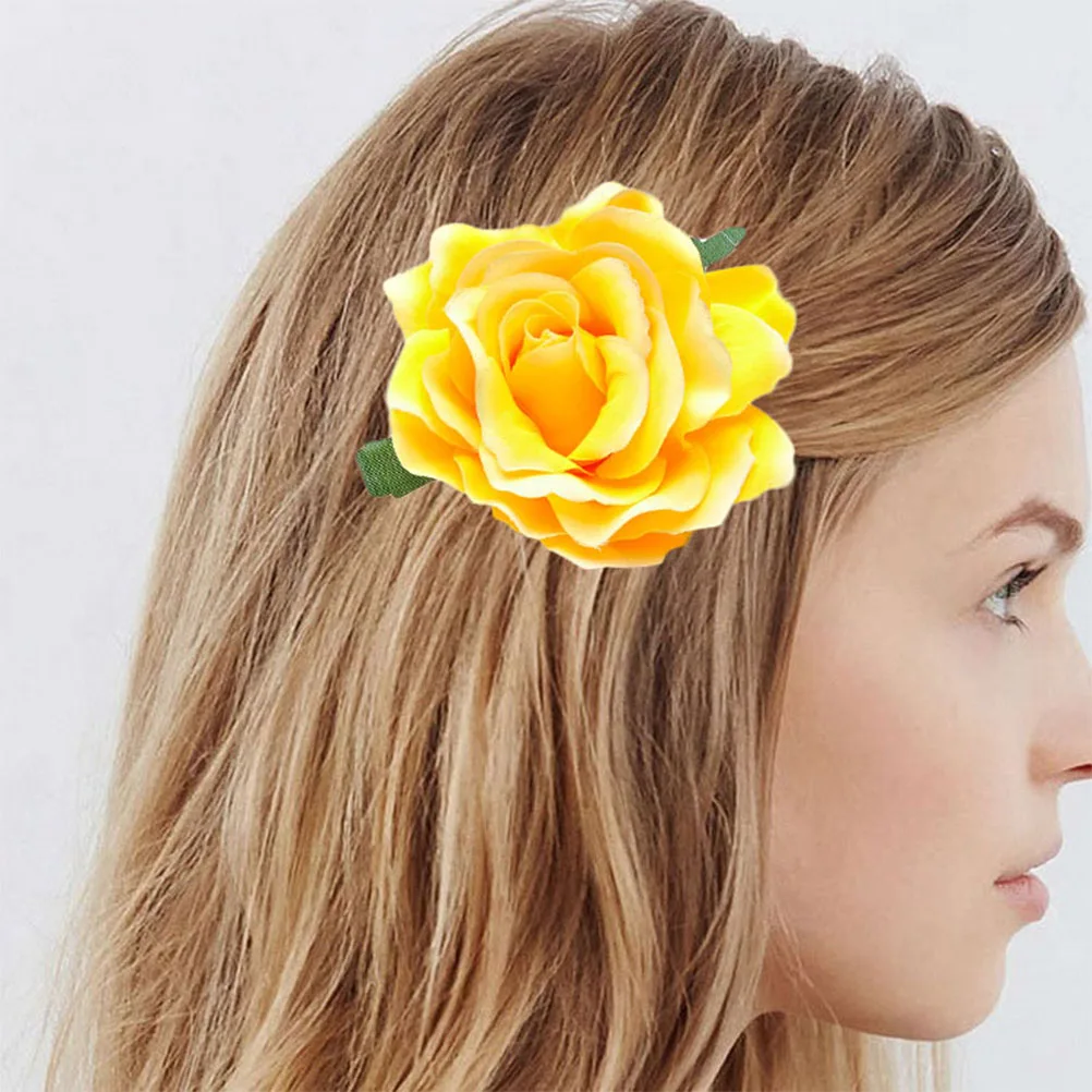 

5 PCS Big Rose Brooch Women Flower Wedding Headpiece for Bride Artificial Corsage Flowers Headband Purple