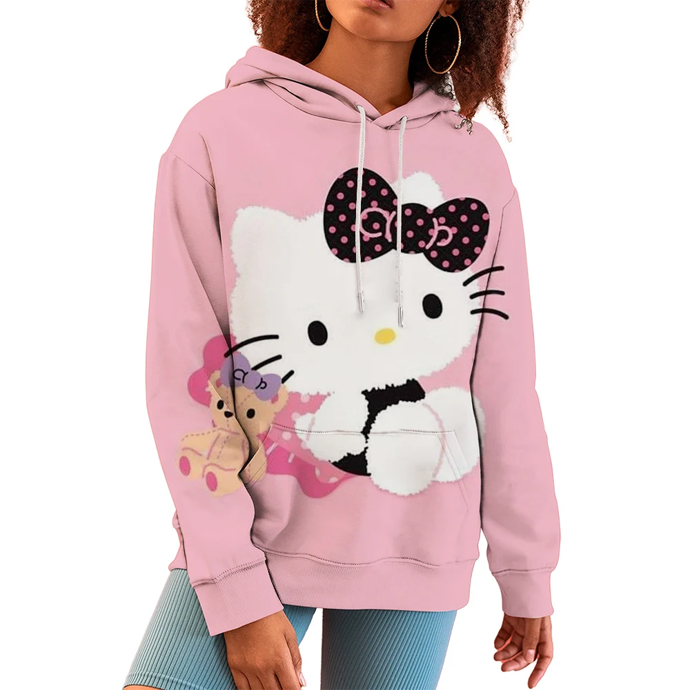 Sanrio Leuke Hello Kitty Jas Vrouwelijke Losse Student Oversized Hoodie Gotische Hoodie Kawaii Kleding Y2k Sweatshirts