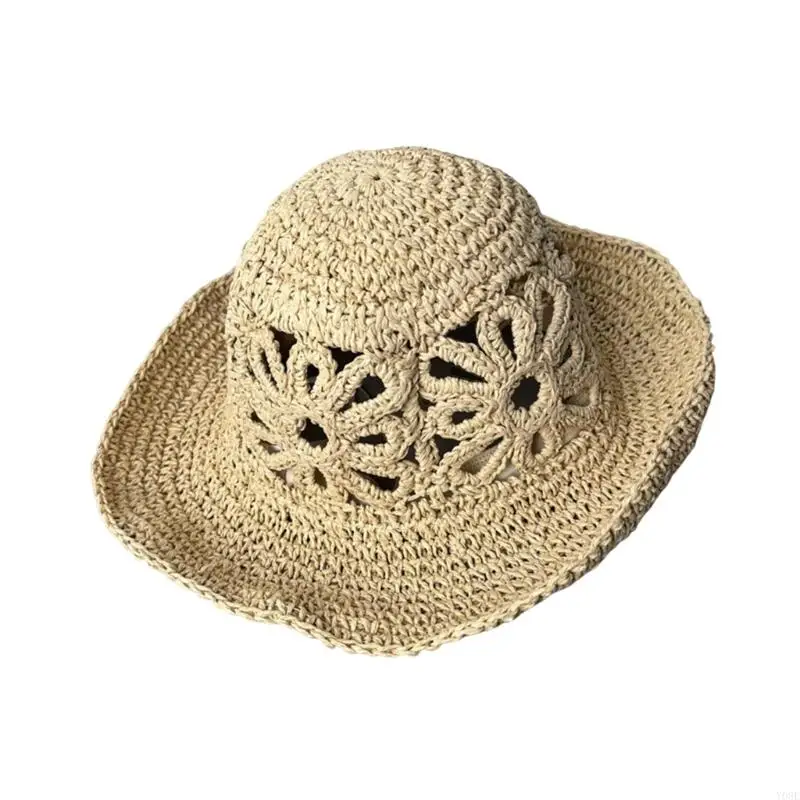 Stroh-Sonnenhut, breiter Rand, durchbrochener Sommerhut für den Urlaub, 56–58 strukturierter Strand-Accessoire-Look, bereit – Detail 8