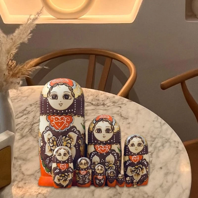 10 قطعة من دمى التعشيش الفنية الشعبية الروسية المصنوعة يدويًا من ماتريوشكا للأطفال لعبة التراص