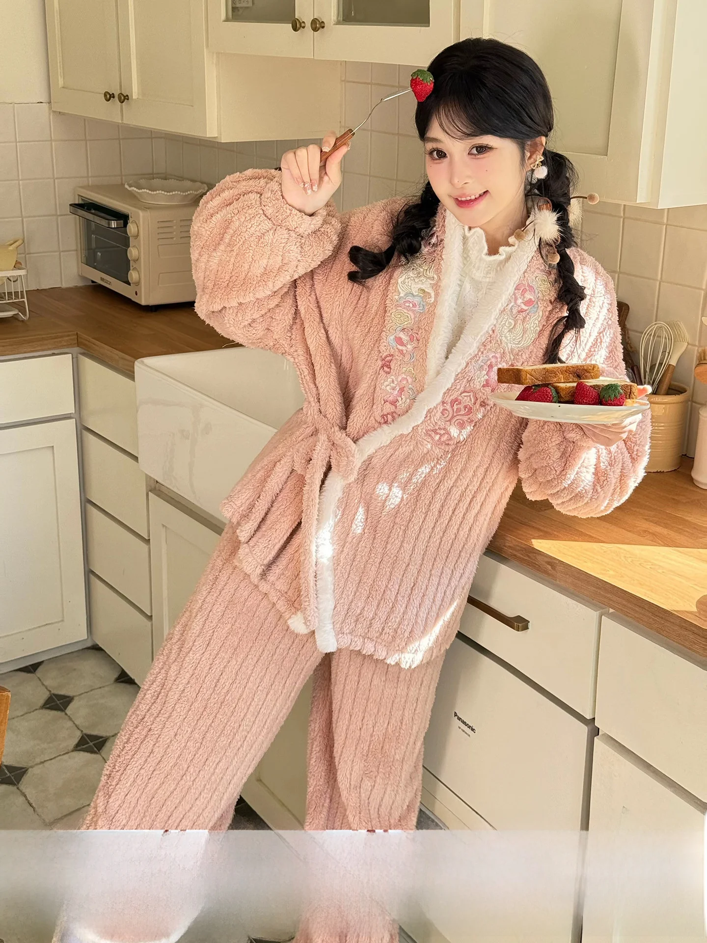 

Pink Fluffy Spwear Jaet Women's Outerwear Home Clothes Winter Collection Comfortable Sp Pants for Ladies