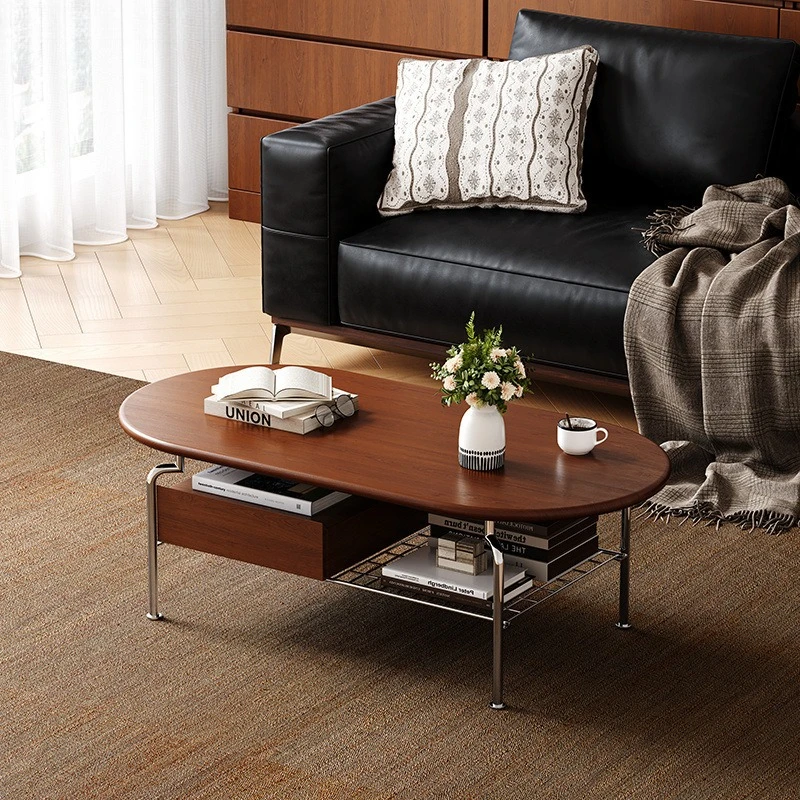 Vintage-style coffee table, living room, small home apartment, new light luxury, high-end feel, solid wood cream-style simple Fr
