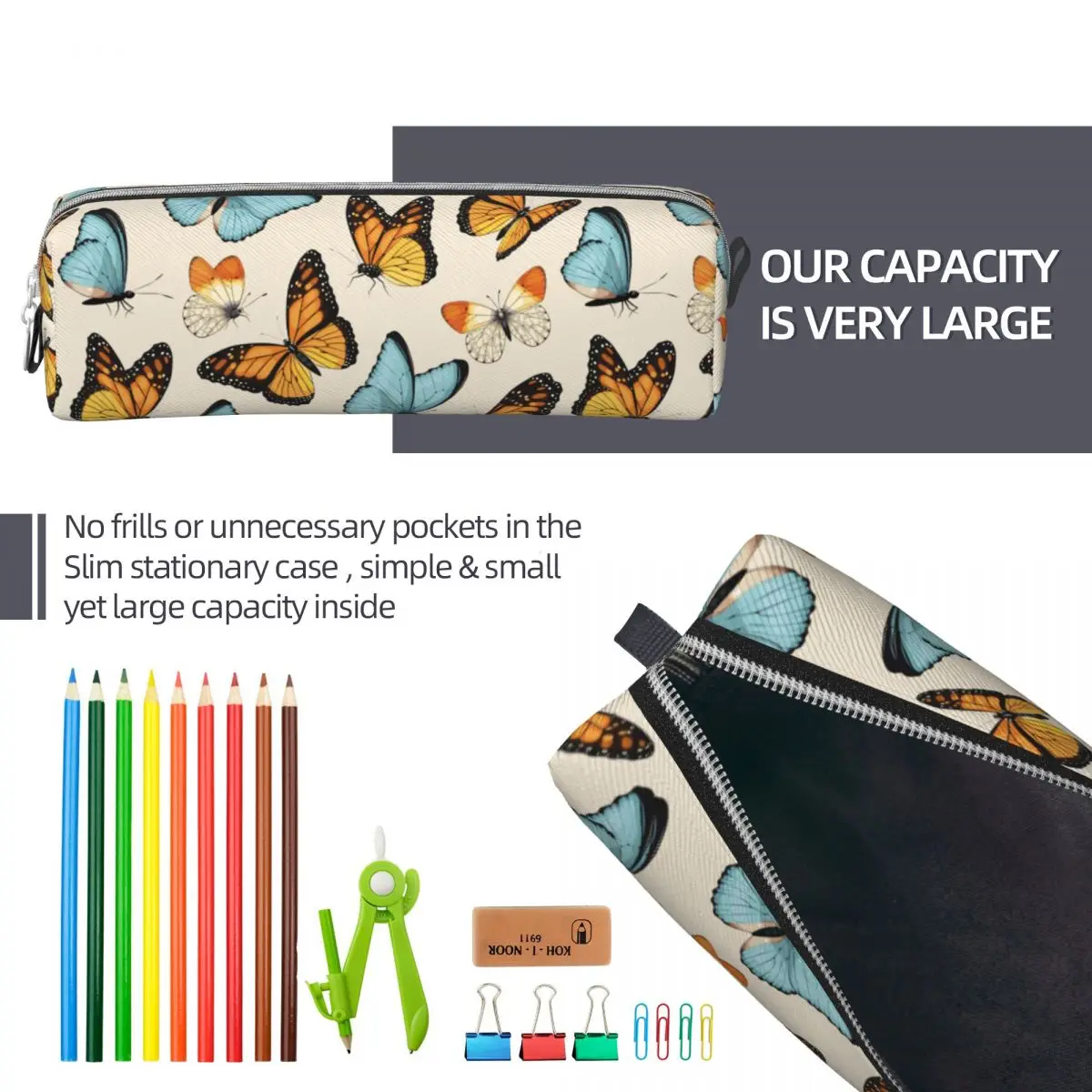 Vinatge Butterfly Pattern Pencil Cases Pen Box Bags Student Big Capacity School Supplies Cosmetic Pencilcases