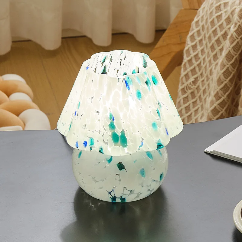 Flowers Mushroom Table Light Striped Glass Retro Table Light Bedside USB Bedroom Ambient Night Light