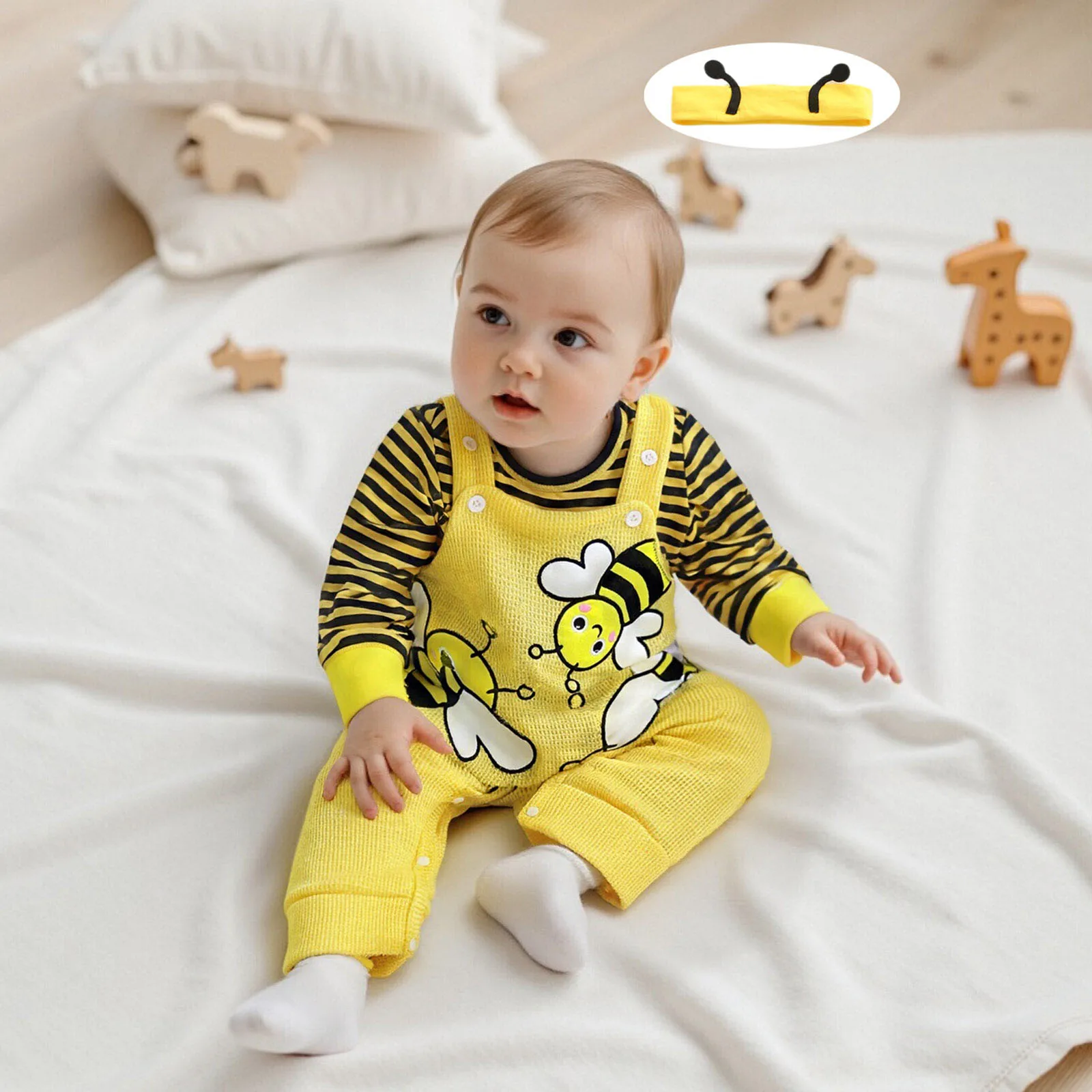 ViSgogo طفلة الزي طويلة الأكمام المشارب رومبير مع التطريز النحل عموما السراويل عقال الخريف الزي مجموعة الملابس