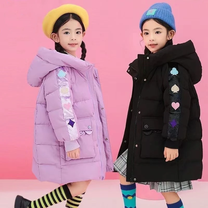 

Girls Down Coat Jacket Cotton Windbreak Overcoat 2023 Vintage Warm Plus Thicken Winter Skiwear Outwear Children's Clothing