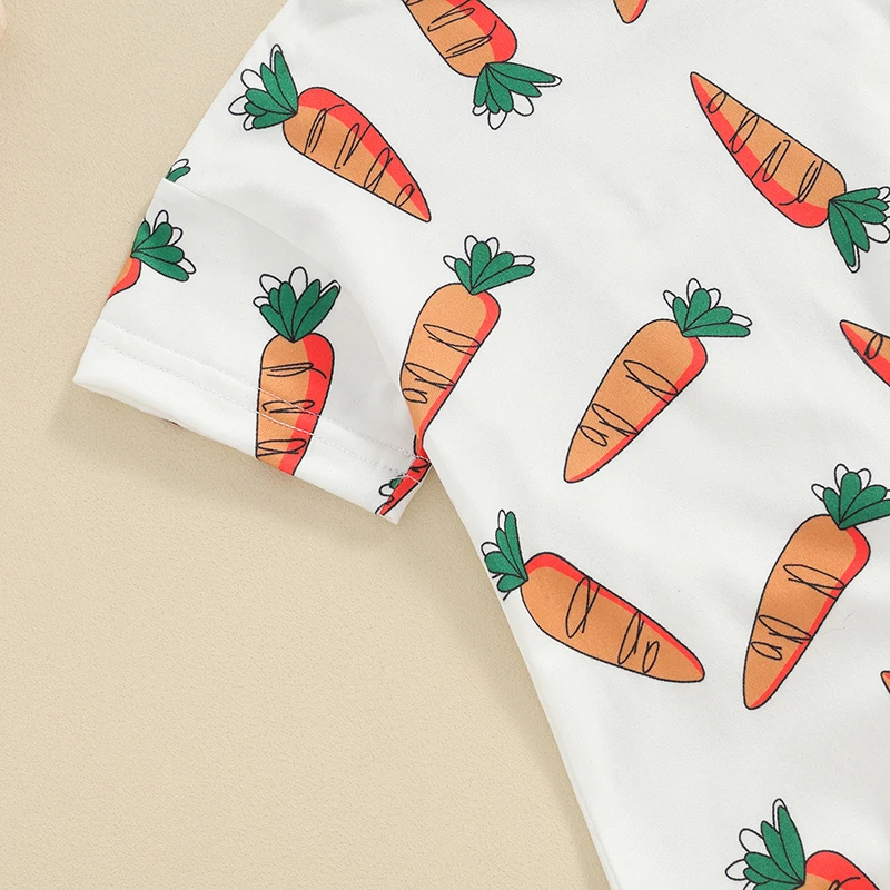 

Infant Baby Boy Girl Easter Romper Carrot Print Rabbit Ears Hooded Jumpsuit Short Sleeve Sweatshirt Bunny T-Shirt Bodysuit